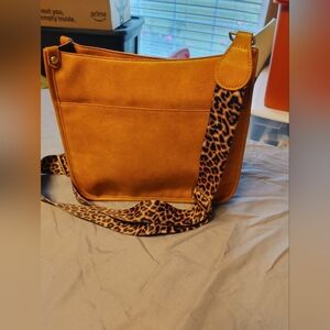 Stylish Leather Women's Cross body Bag with Leopard Strap